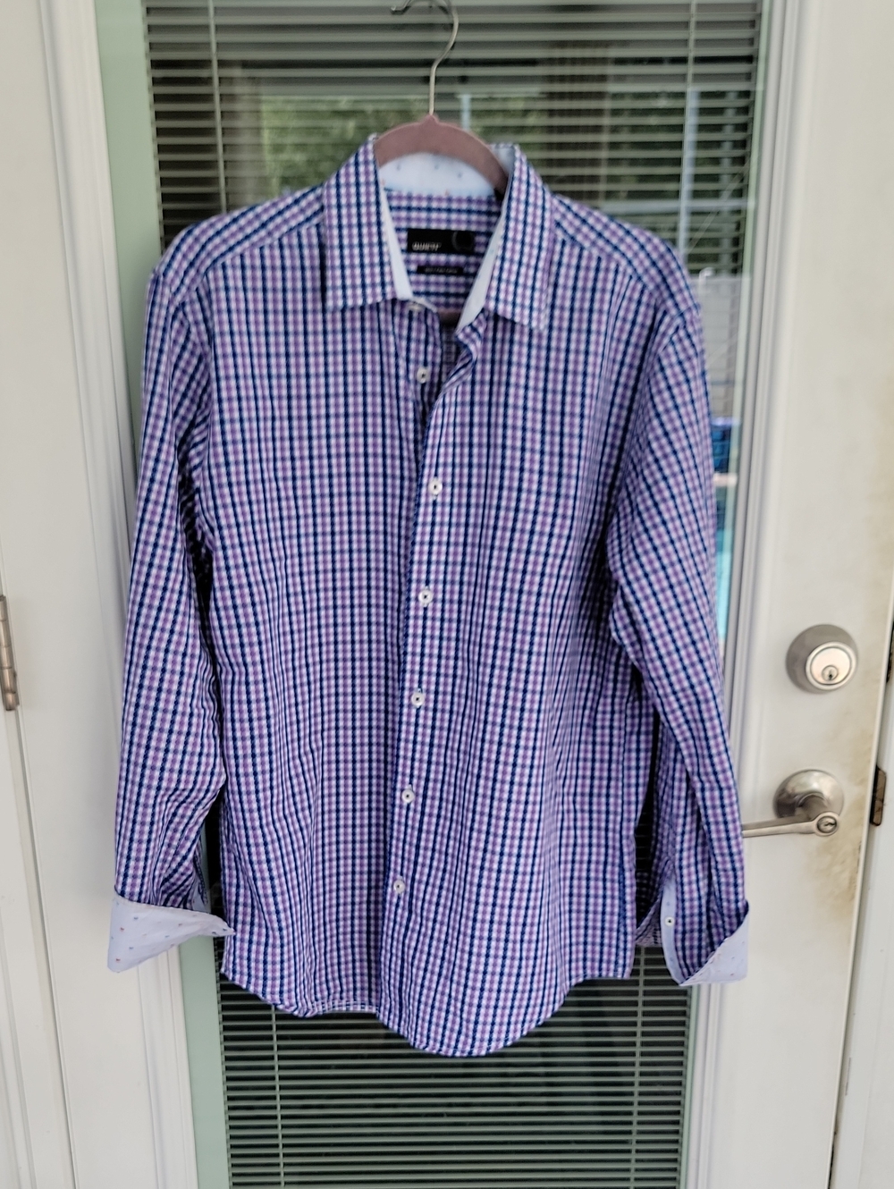 Quieti Men’s Purple Check Long-Sleeve Dress Shirt Sz S Cotton